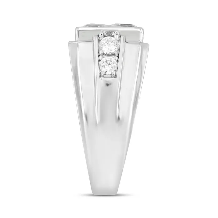 MENS RING 2 34CT ROUNDPRINCESS DIAMOND 14K WHITE GOLD Ethos Rings
