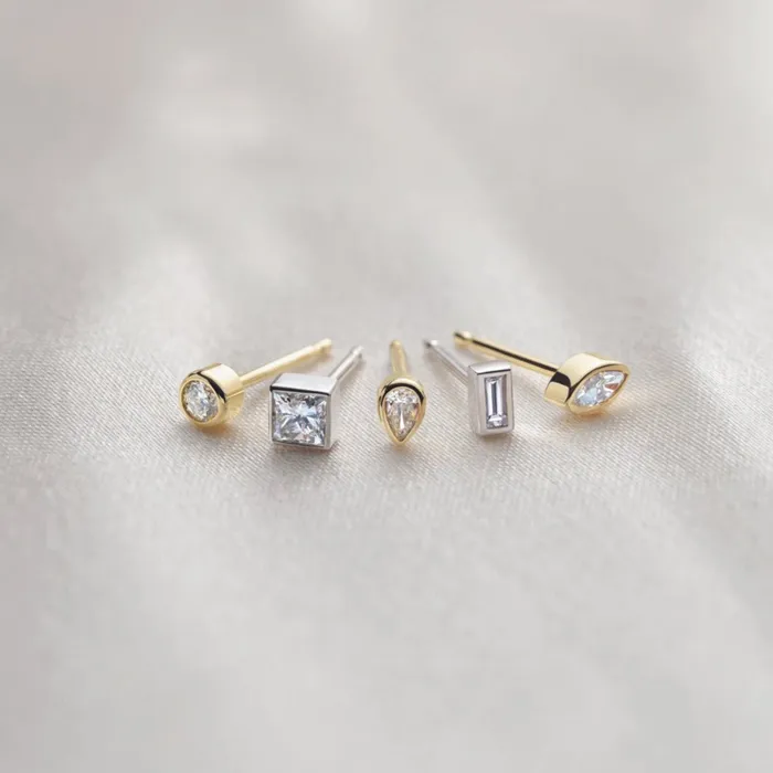 Micro Natural Diamond BezelSet Earrings Single or Pair 14K Yellow White or Rose Gold 125 MM to 25 MM 302 Fine Jewelry Earrings