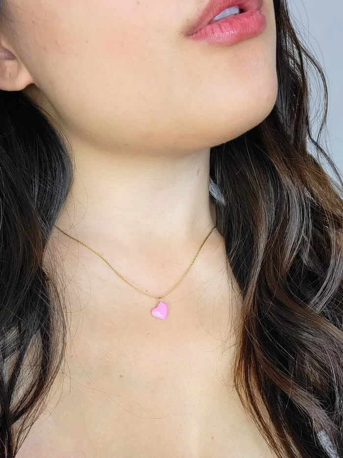 MINIMALIST HEART Necklace in Pink Love Ko Jewelry Necklaces