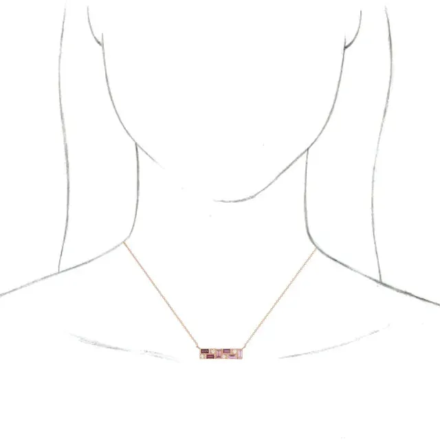 Mosaic Natural Blue Topaz or Pink Sapphire Tourmaline Garnet Diamond Bar 18 Necklace 14K White Yellow Rose Gold Storyteller by Vintage Magnality Necklaces
