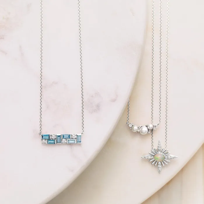 Mosaic Natural Blue Topaz or Pink Sapphire Tourmaline Garnet Diamond Bar 18 Necklace 14K White Yellow Rose Gold Storyteller by Vintage Magnality Necklaces