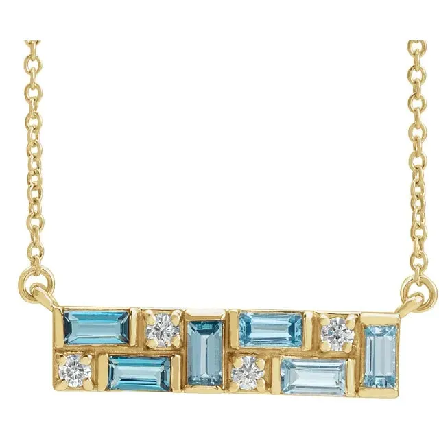 Mosaic Natural Blue Topaz or Pink Sapphire Tourmaline Garnet Diamond Bar 18 Necklace 14K White Yellow Rose Gold Storyteller by Vintage Magnality Necklaces
