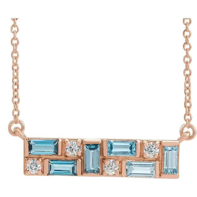 Mosaic Natural Blue Topaz or Pink Sapphire Tourmaline Garnet Diamond Bar 18 Necklace 14K White Yellow Rose Gold Storyteller by Vintage Magnality Necklaces