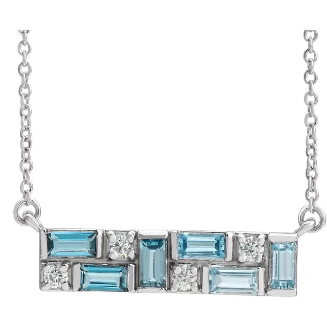 Mosaic Natural Blue Topaz or Pink Sapphire Tourmaline Garnet Diamond Bar 18 Necklace 14K White Yellow Rose Gold Storyteller by Vintage Magnality Necklaces