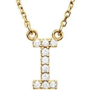 Natural Diamond Initial AZ 16 Necklace Solid 14K Yellow Gold Storyteller by Vintage Magnality Necklaces