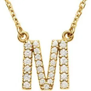Natural Diamond Initial AZ 16 Necklace Solid 14K Yellow Gold Storyteller by Vintage Magnality Necklaces