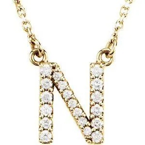 Natural Diamond Initial AZ 16 Necklace Solid 14K Yellow Gold Storyteller by Vintage Magnality Necklaces