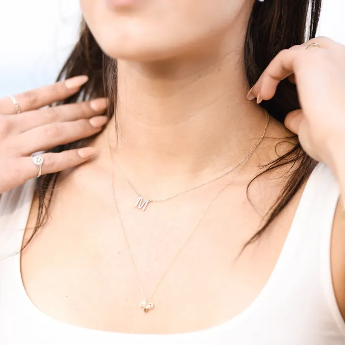 Natural Diamond Initial AZ 16 Necklace Solid 14K Yellow Gold Storyteller by Vintage Magnality Necklaces