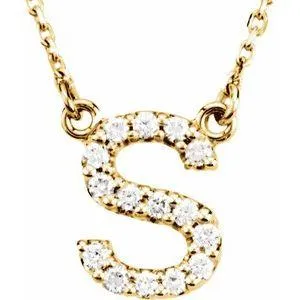 Natural Diamond Initial AZ 16 Necklace Solid 14K Yellow Gold Storyteller by Vintage Magnality Necklaces