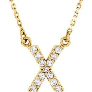 Natural Diamond Initial AZ 16 Necklace Solid 14K Yellow Gold Storyteller by Vintage Magnality Necklaces