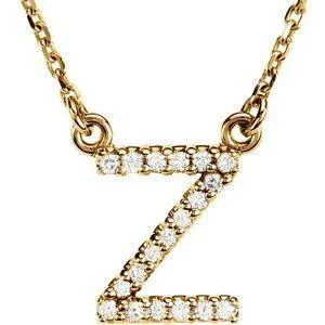 Natural Diamond Initial AZ 16 Necklace Solid 14K Yellow Gold Storyteller by Vintage Magnality Necklaces