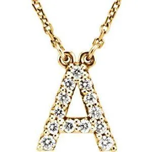 Natural Diamond Initial AZ 16 Necklace Solid 14K Yellow Gold Storyteller by Vintage Magnality Necklaces