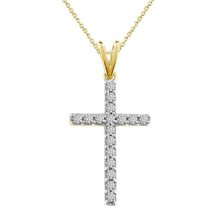 Necklaces AV LADIES CROSS PENDANT WITH CHAIN 025CT ROUND DIAMOND 14K YELLOW GOLD Necklaces AV LADIES CROSS PENDANT WITH CHAIN 025CT ROUND DIAMOND 14K YELLOW GOLD
