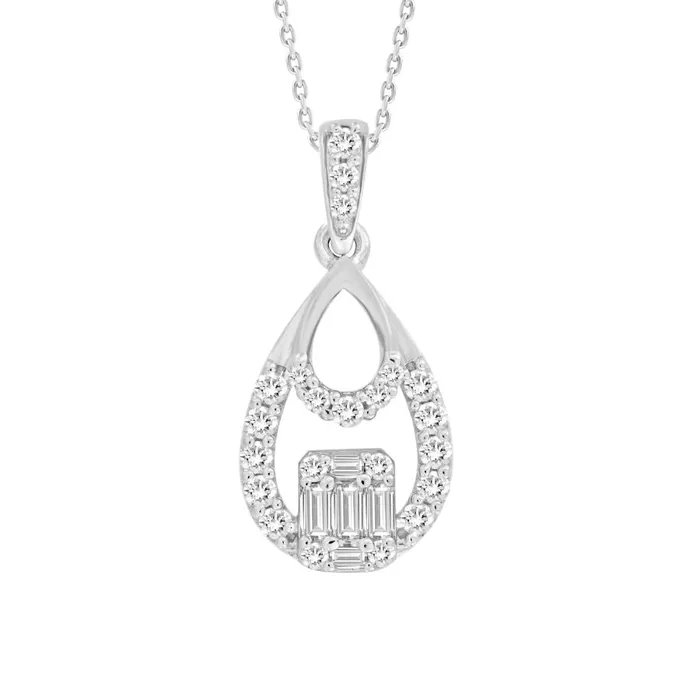Necklaces AV LADIES PENDANT WITH CHAIN 025CT ROUNDBAGUETTE DIAMOND 10K WHITE GOLD Necklaces AV LADIES PENDANT WITH CHAIN 025CT ROUNDBAGUETTE DIAMOND 10K WHITE GOLD