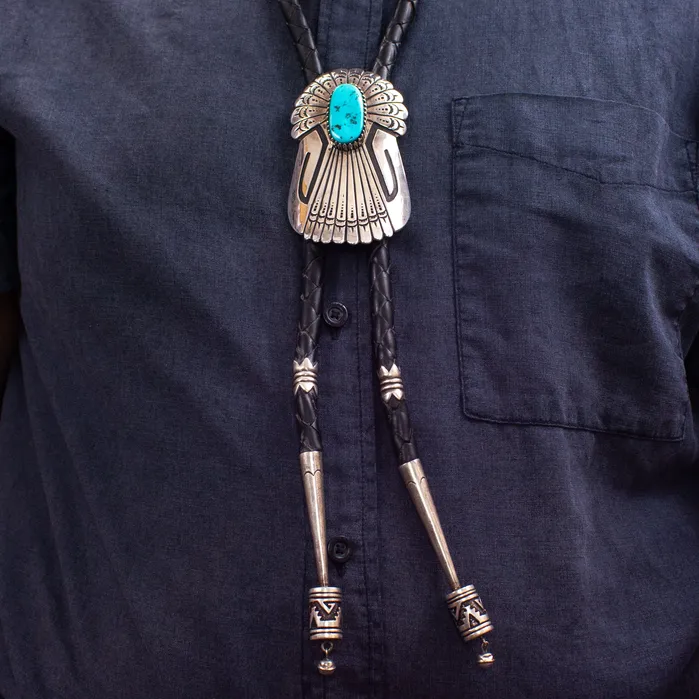 Necklaces Crown Jewels Coin Thomas Singer Navajo Handmade Natural Turquoise Sterling Silver Bolo Tie