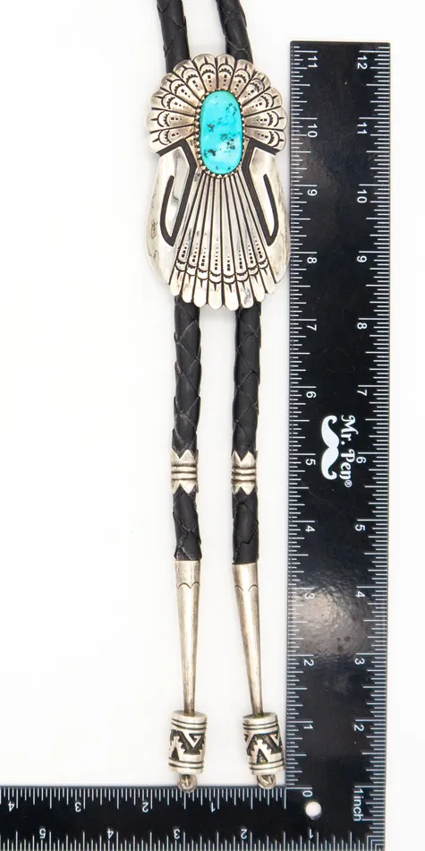 Necklaces Crown Jewels Coin Thomas Singer Navajo Handmade Natural Turquoise Sterling Silver Bolo Tie