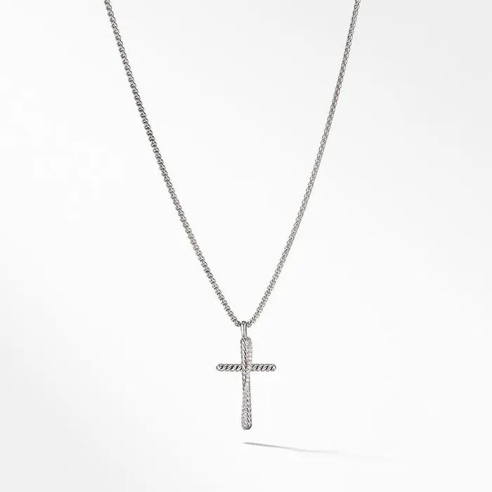 Necklaces DAVID YURMAN INC David Yurman Crossover Collection Cross Necklace in Sterling Silver with Diamond Necklaces DAVID YURMAN INC David Yurman Crossover Collection Cross Necklace in Sterling Silver with Diamond