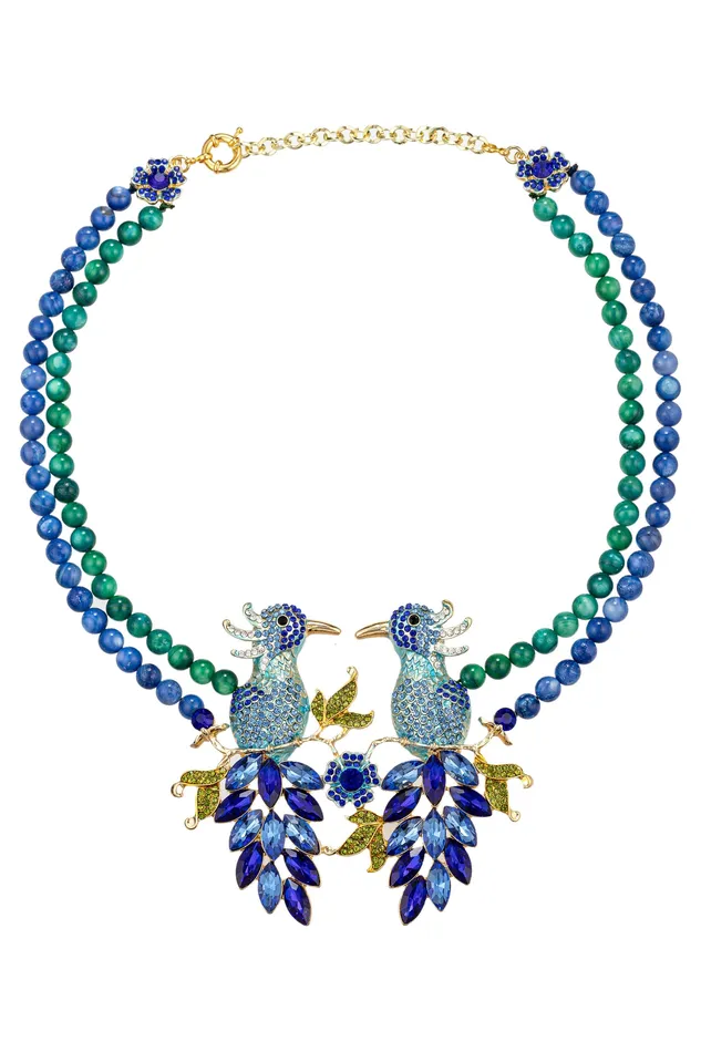 Necklaces Eye Candy LA Kissing Birds Agate Statement Necklace
