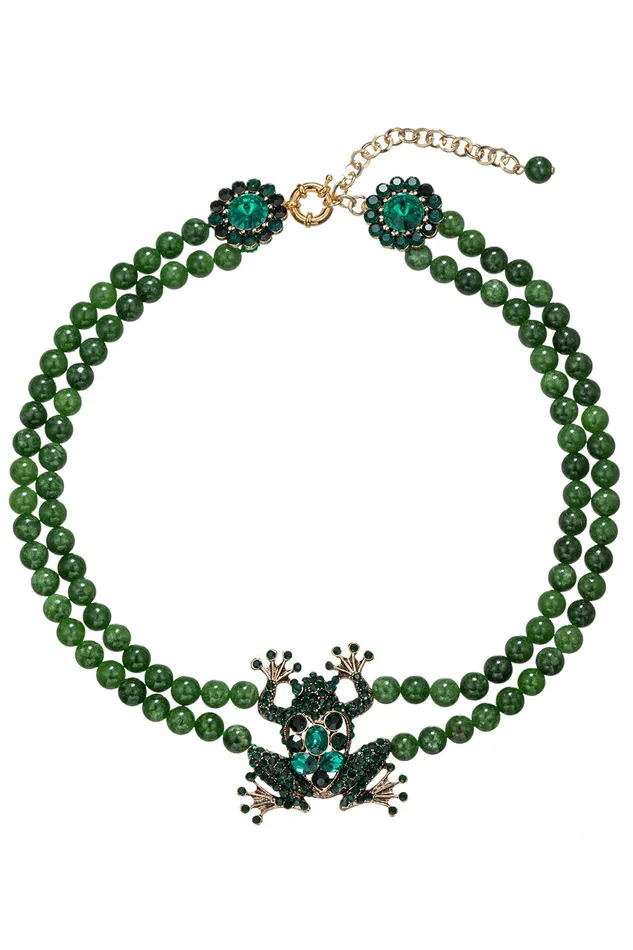 Necklaces Eye Candy LA Lena Green Agate Frog Bead Necklace