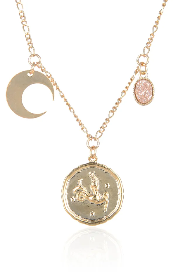Necklaces Eye Candy LA Zodiac Druzy Moon Necklace Capricorn