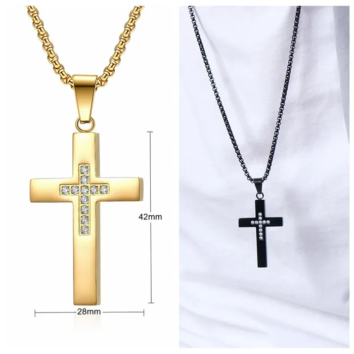 Necklaces Glitters Cross Pendant with CZ Inlaid in the Middle Gold