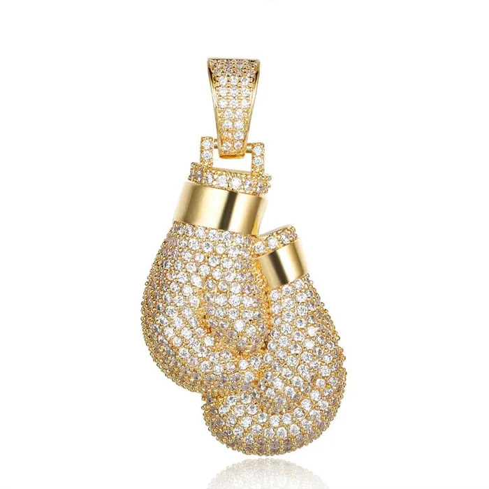 Necklaces Glitters Iced Out Boxing Gloves Pendant Gold