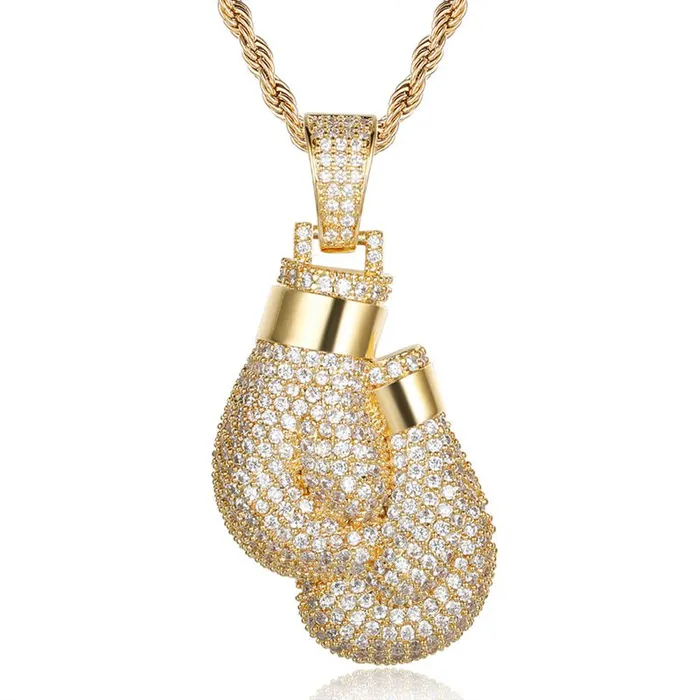 Necklaces Glitters Iced Out Boxing Gloves Pendant Gold