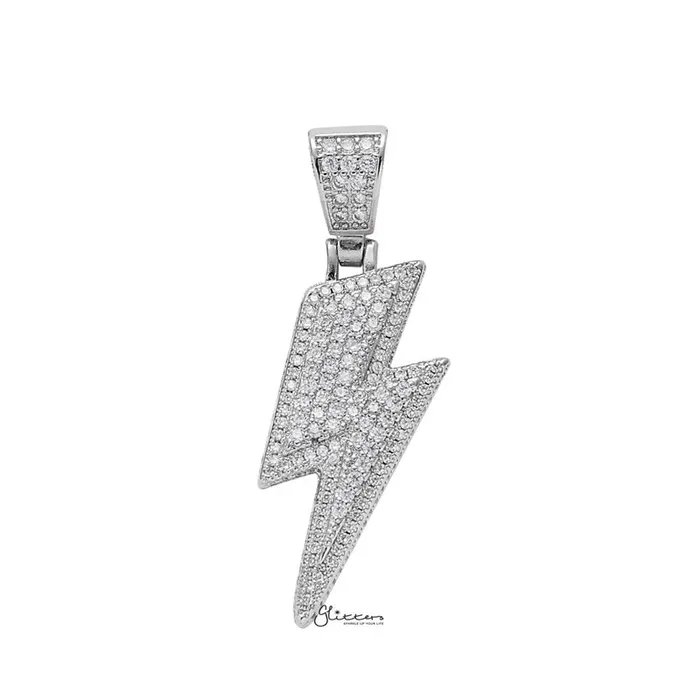 Necklaces Glitters Iced Out Lightning Bolt Pendant Silver