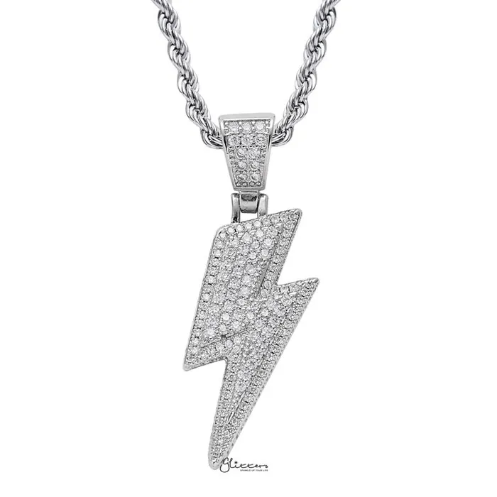 Necklaces Glitters Iced Out Lightning Bolt Pendant Silver