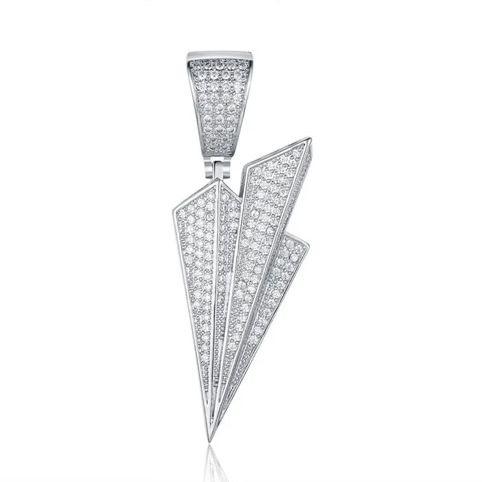 Necklaces Glitters Iced Out Paper Plane Pendant Silver