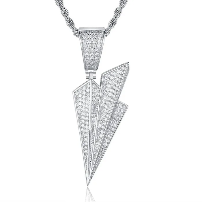 Necklaces Glitters Iced Out Paper Plane Pendant Silver