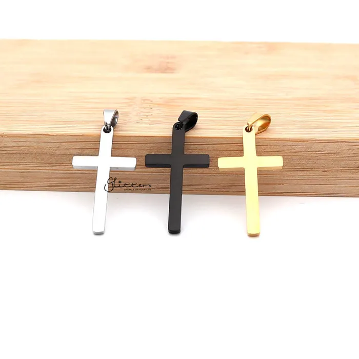 Necklaces Glitters Stainless Steel Plain Medium Cross Pendant Silver Gold Black Necklaces Glitters Stainless Steel Plain Medium Cross Pendant Silver Gold Black