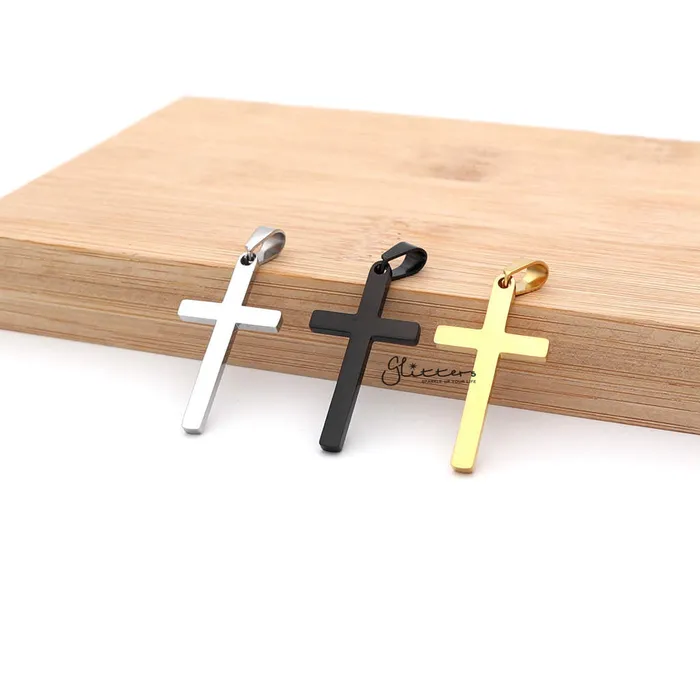Necklaces Glitters Stainless Steel Plain Medium Cross Pendant Silver Gold Black
