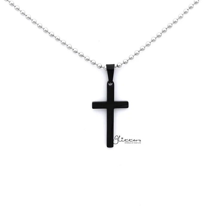 Necklaces Glitters Stainless Steel Plain Medium Cross Pendant Silver Gold Black