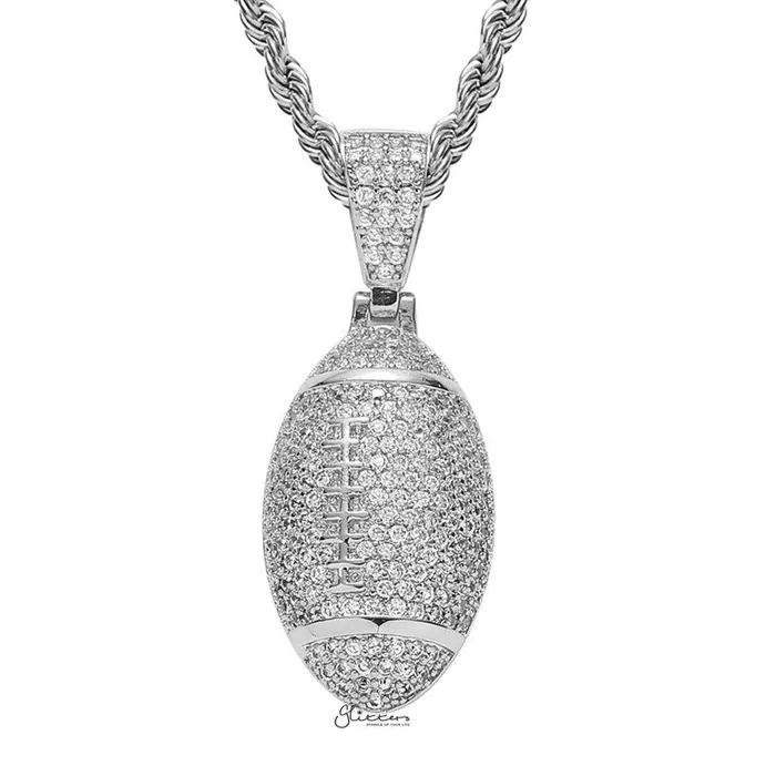 Necklaces Iced Out Rugby Ball Pendant Silver Glitters