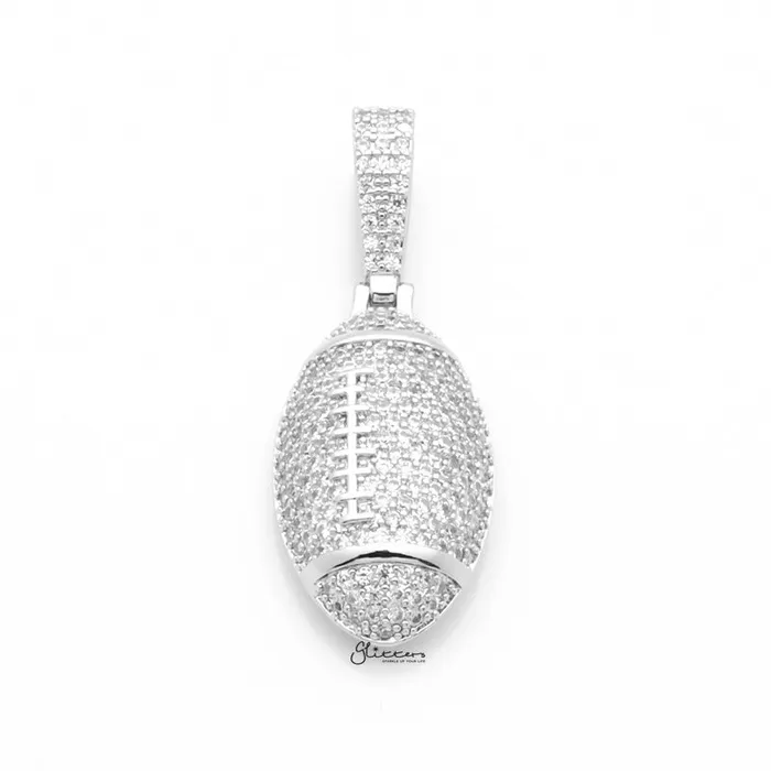 Necklaces Iced Out Rugby Ball Pendant Silver Glitters