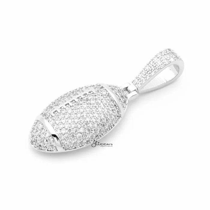 Necklaces Iced Out Rugby Ball Pendant Silver Glitters