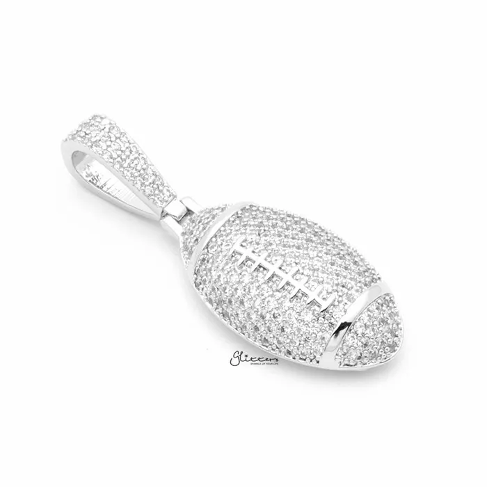 Necklaces Iced Out Rugby Ball Pendant Silver Glitters