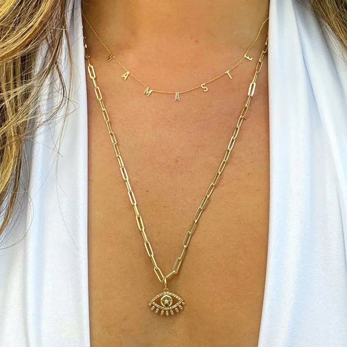 Necklaces Izakov Diamonds Fine Jewelry 14K Gold Block Namaste Mantra Necklace