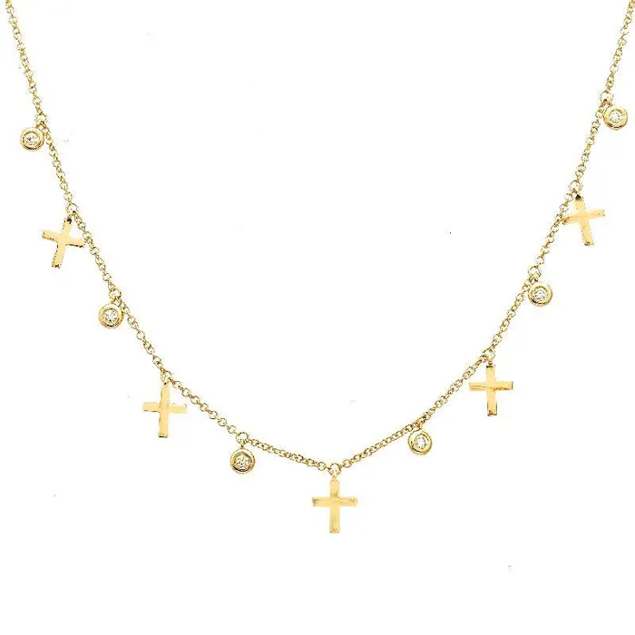 Necklaces Izakov Diamonds Fine Jewelry 14K Gold Dangling Diamond Cross Necklace Necklaces Izakov Diamonds Fine Jewelry 14K Gold Dangling Diamond Cross Necklace