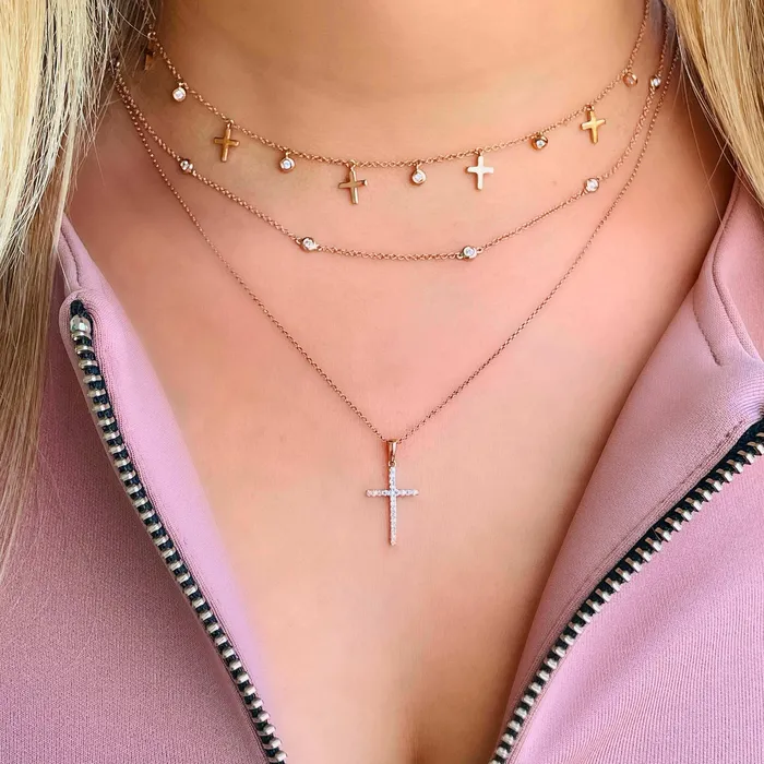 Necklaces Izakov Diamonds Fine Jewelry 14K Gold Dangling Diamond Cross Necklace