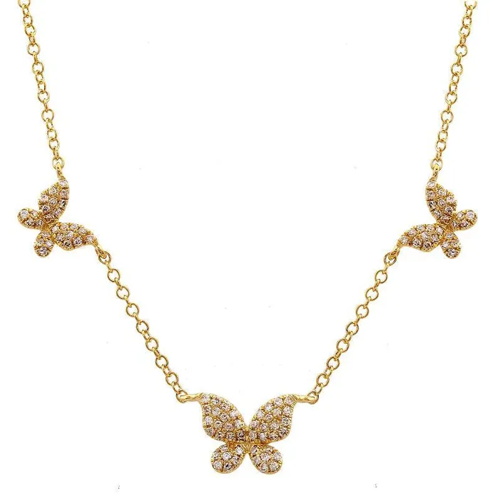 Necklaces Izakov Diamonds Fine Jewelry 14K Gold Micro Pave Diamond Butterflies Trio Necklace Necklaces Izakov Diamonds Fine Jewelry 14K Gold Micro Pave Diamond Butterflies Trio Necklace