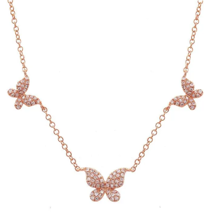 Necklaces Izakov Diamonds Fine Jewelry 14K Gold Micro Pave Diamond Butterflies Trio Necklace