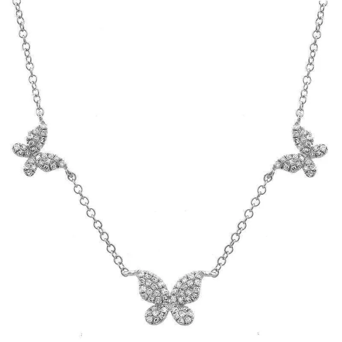 Necklaces Izakov Diamonds Fine Jewelry 14K Gold Micro Pave Diamond Butterflies Trio Necklace