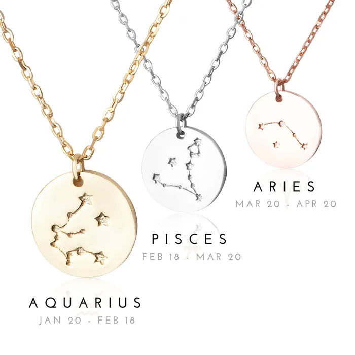 Necklaces N7016 Zodiac Constellation Disc Charm and Necklace Set Teeda