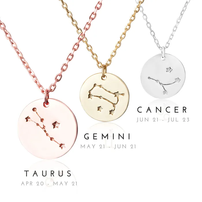 Necklaces N7016 Zodiac Constellation Disc Charm and Necklace Set Teeda