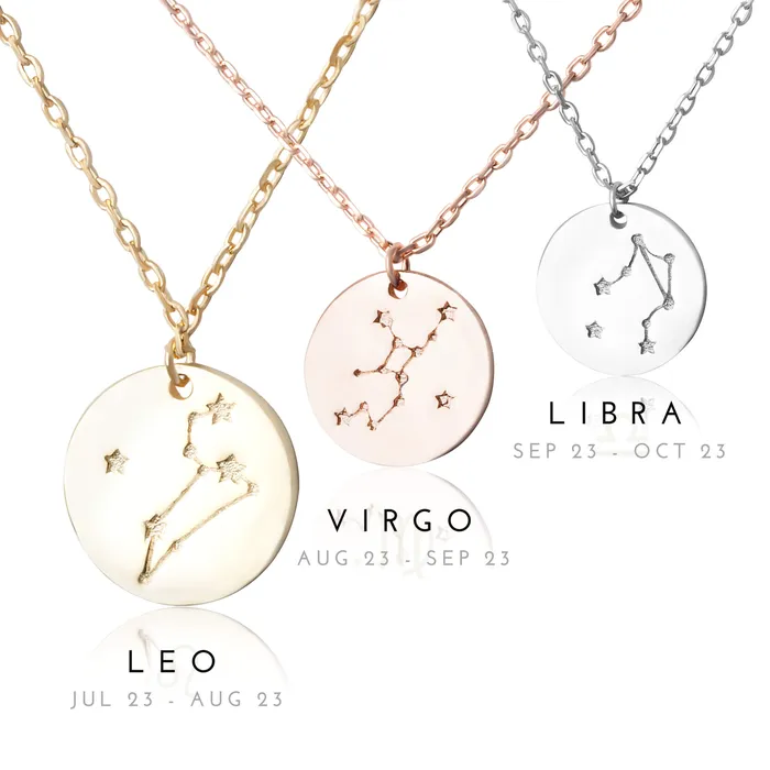 Necklaces N7016 Zodiac Constellation Disc Charm and Necklace Set Teeda