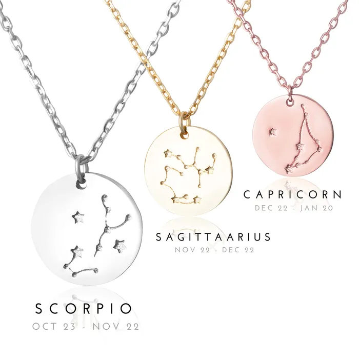 Necklaces N7016 Zodiac Constellation Disc Charm and Necklace Set Teeda