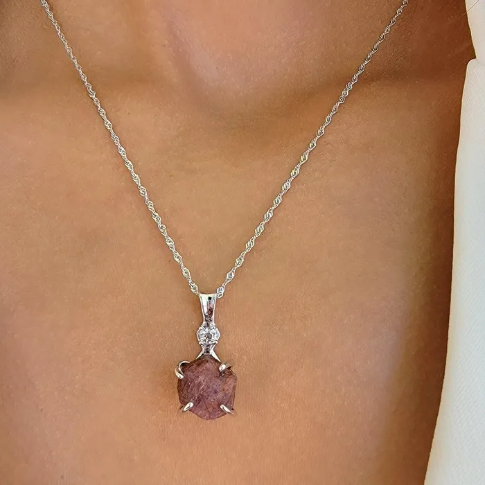 Necklaces Raw Pink Sapphire Necklace Uniquelan Jewelry