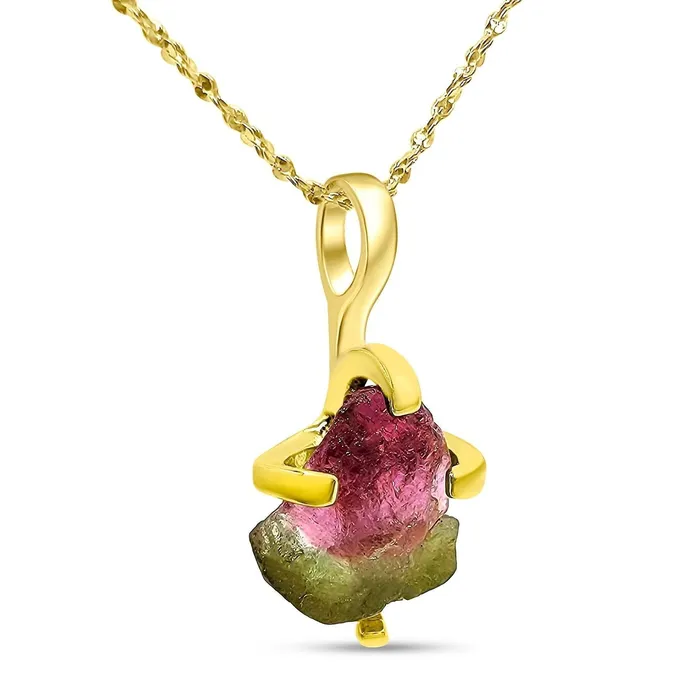 Necklaces Raw Watermelon Tourmaline Necklace Uniquelan Jewelry